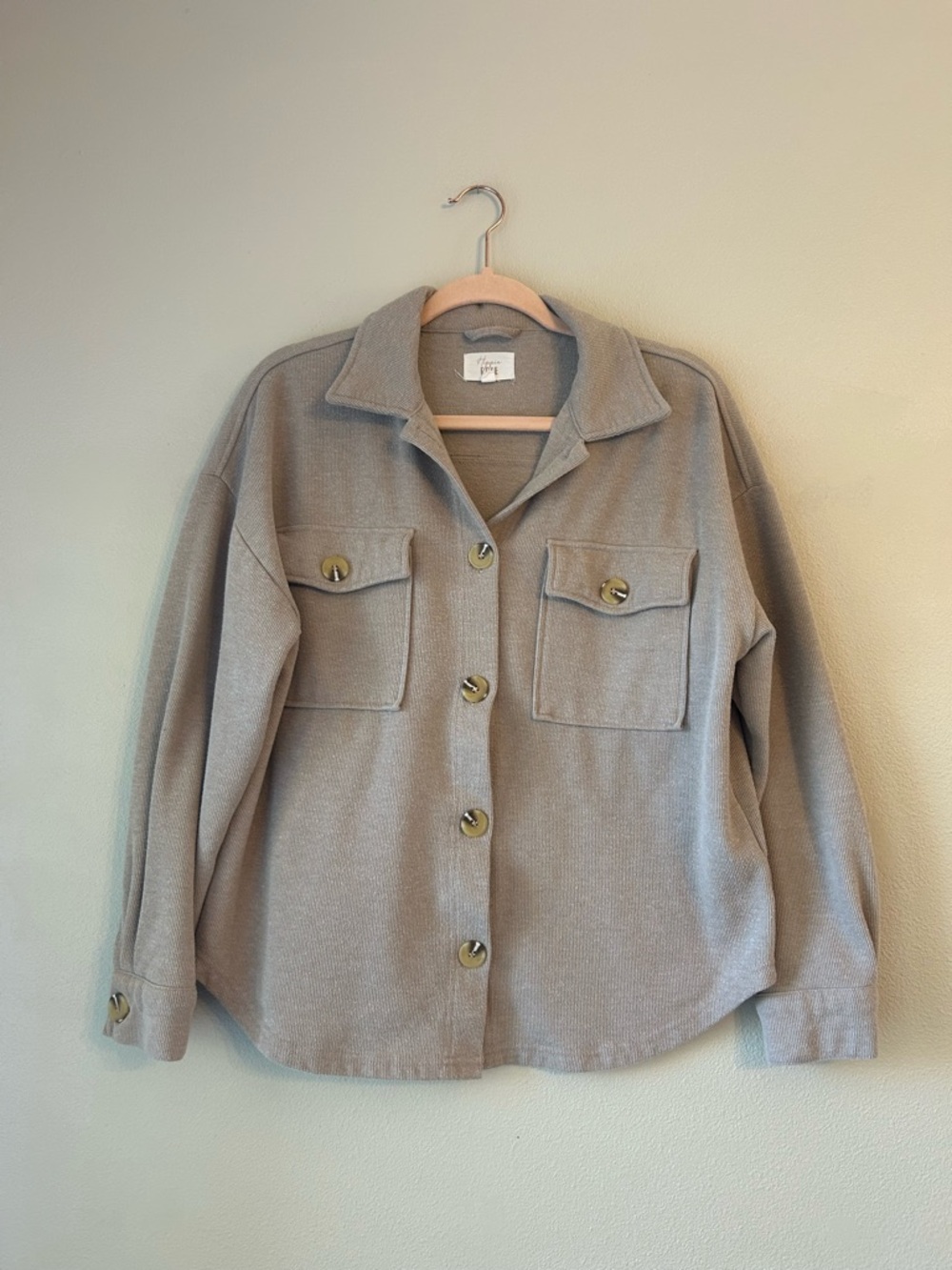 Hippie Rose Taupe Button-Front Utility Shacket